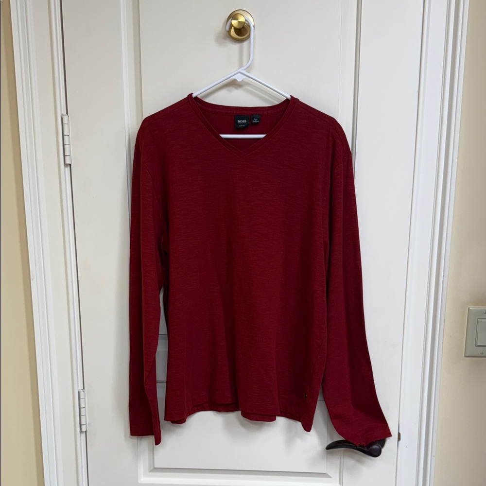 Hugo Boss Deep Red V-Neck Shirt